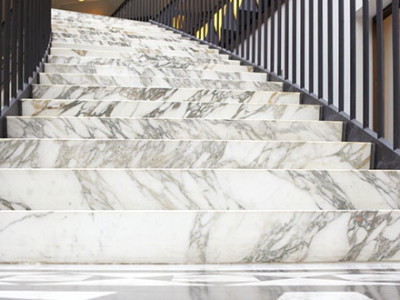 Limestone Company Marble Stair Case With Hand Rail