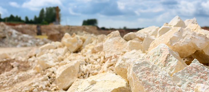 Broken up limestone in a mining field